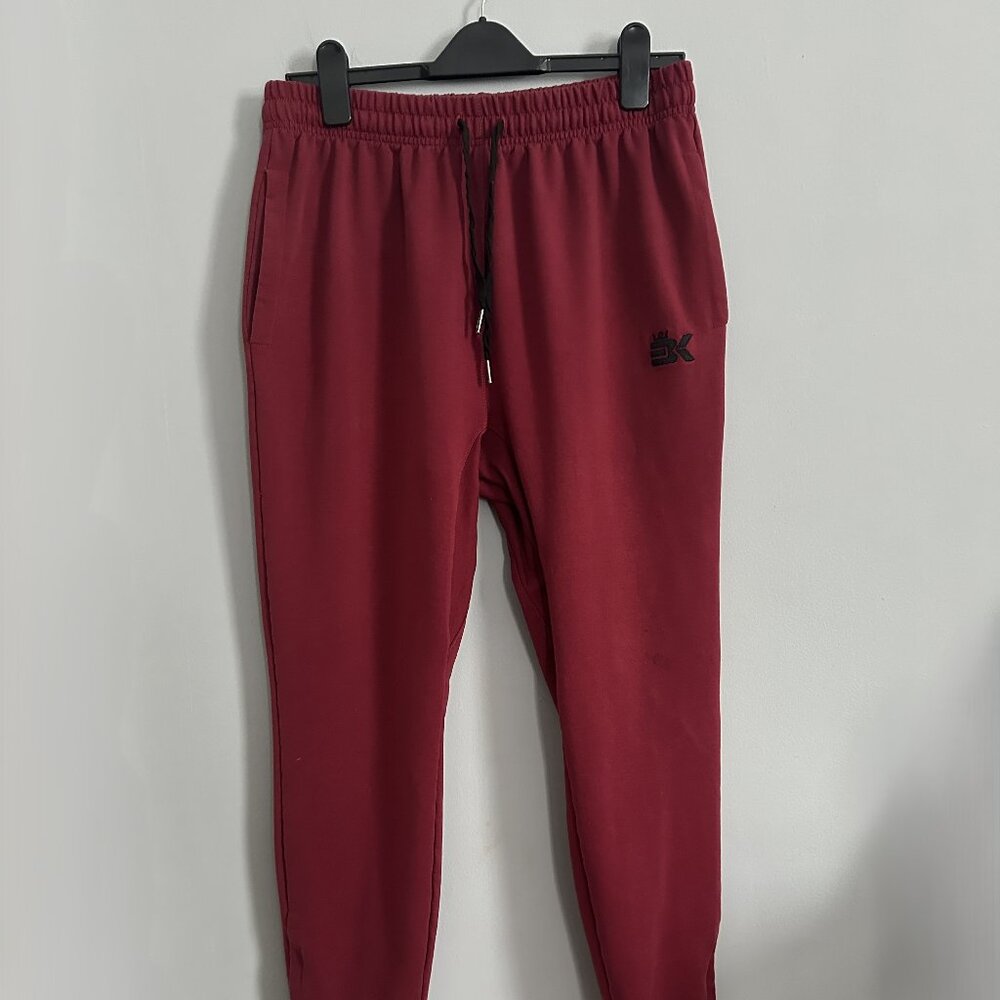 BROKIG Mens Slim Fit Gym Jogger Pants with Pockets (Large, Red)